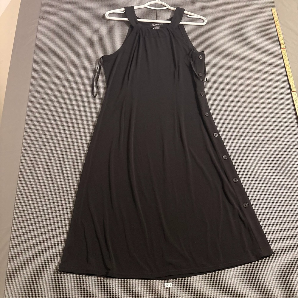 Glamour Women Black Halter Neck Side Button Midi Dress Size 10